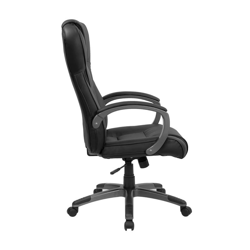 High Back Black Executive Swivel Office Chair with Titanium Nylon Base. Picture 2