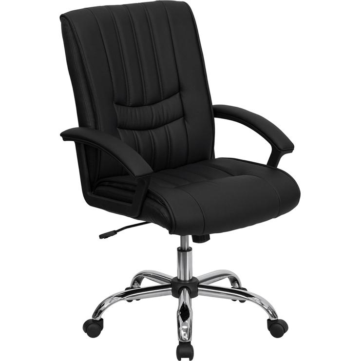 Mid-Back Black LeatherSoft Swivel Manager's Office Chair with Arms. Picture 1
