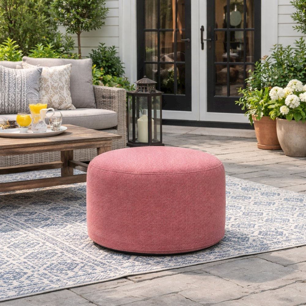 Red Outdoor Pouf Ottoman, Weather-Ready Patio Ottoman for Seating. Picture 2