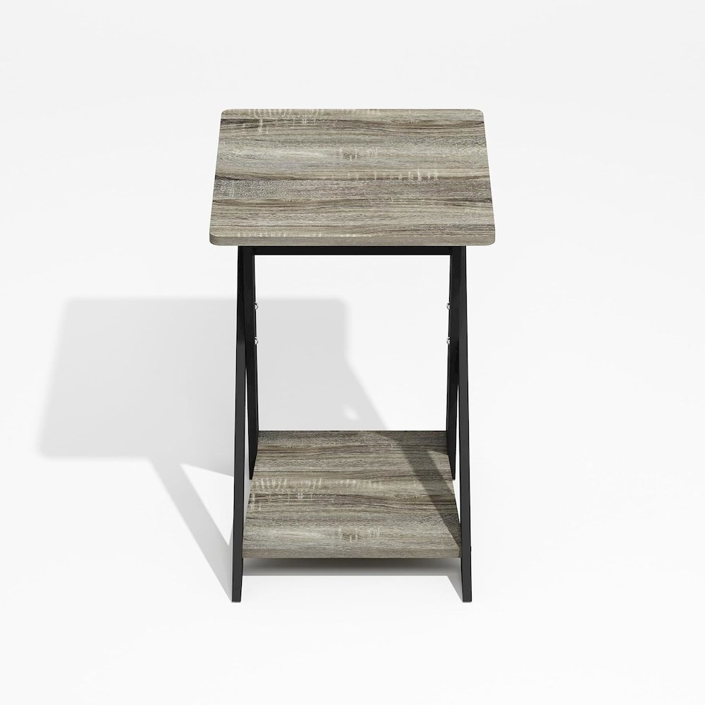Modern Simplistic Criss-Crossed End Table, Side Table, Grey Oak/Black. Picture 1