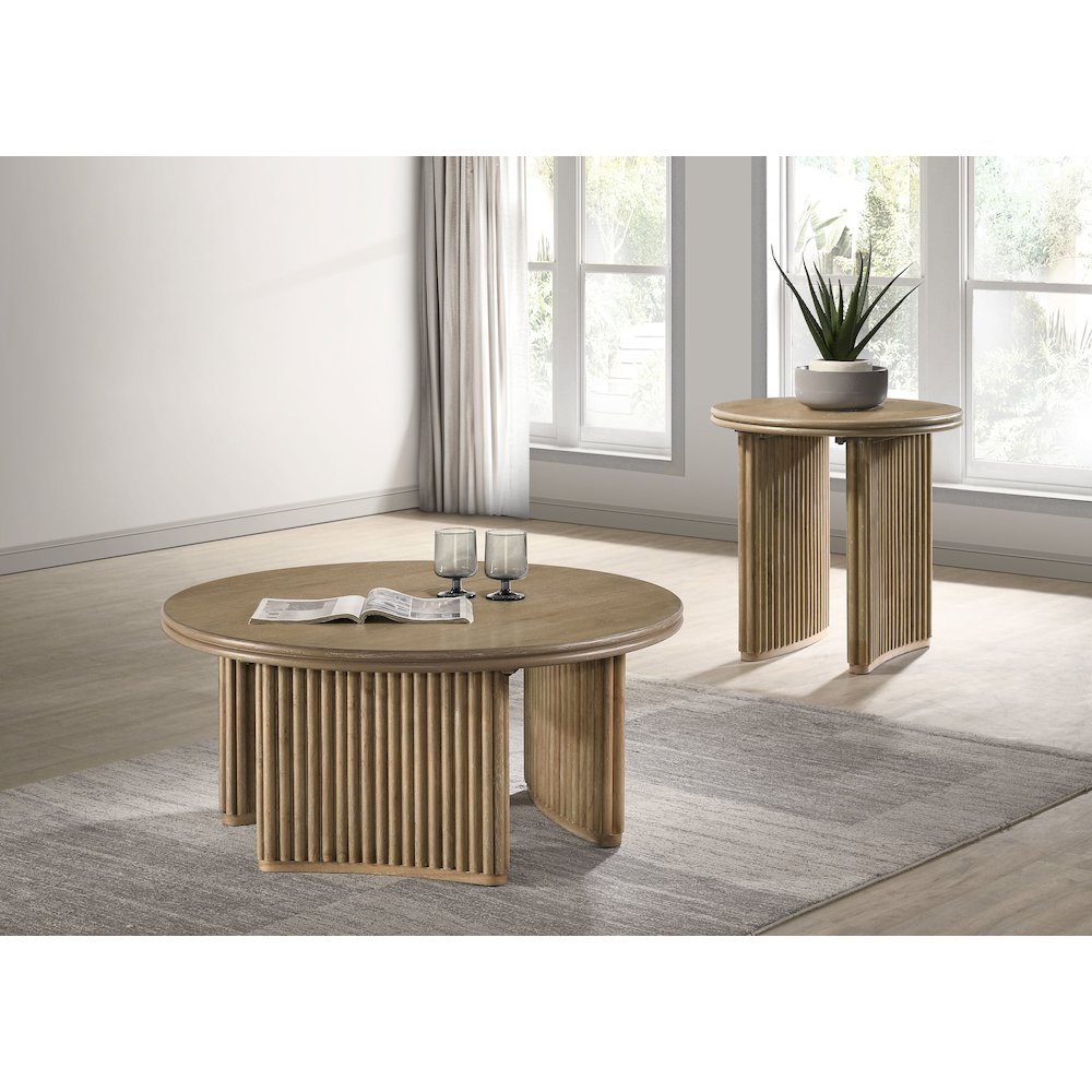 Adina 2-piece Round Coffee Table Set Distressed Light Brown. Picture 2