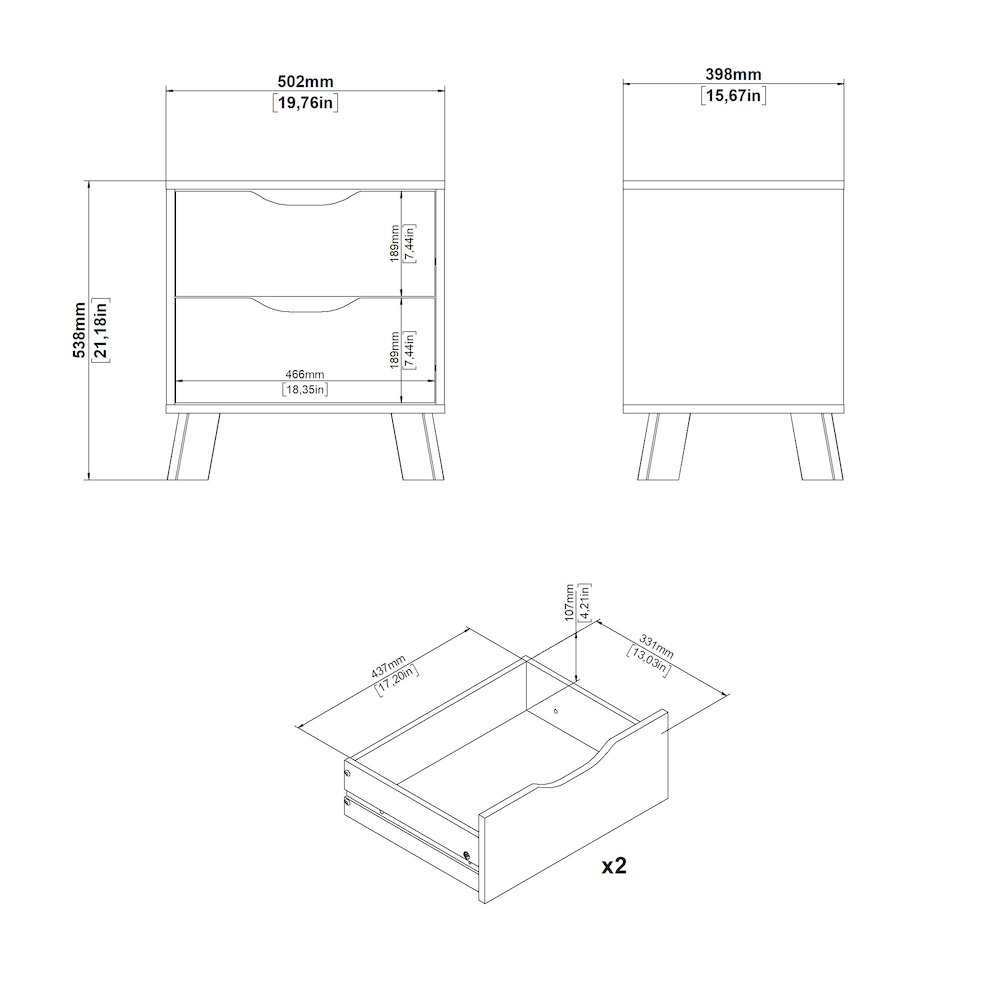 Ikast 2 Drawer Nightstand - Set of 2, Jackson Hickory/White. Picture 10