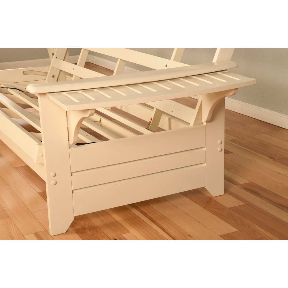 Phoenix Frame/Antique White Finish/Linen Charcoal Mattress/Storage Drawers. Picture 3