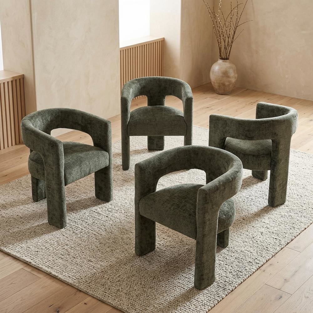 Jacquard Modern Accent Armchair, Sculptural Frame, Forest, Set of 4. Picture 3