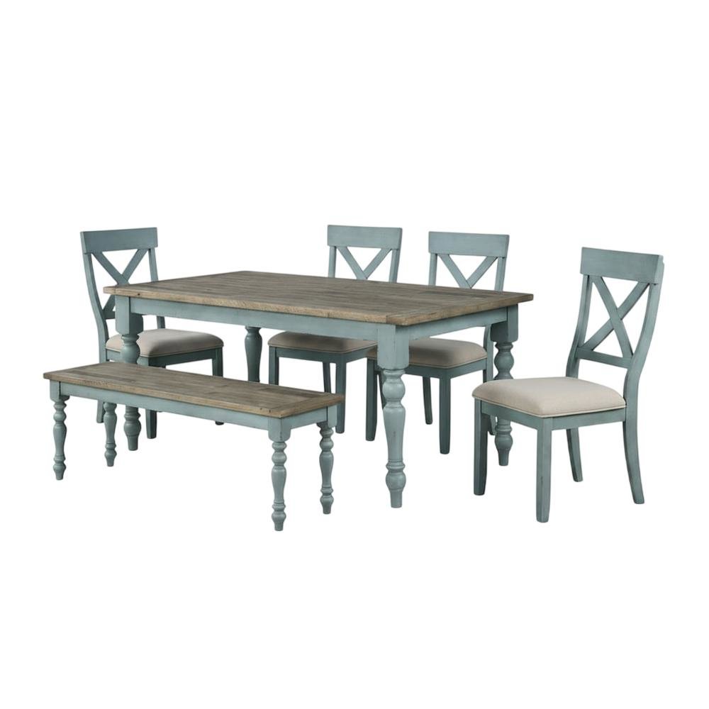 6-Piece Dining Table Set with Cross Back Chairs and Bench in Elegant Finish. Picture 4