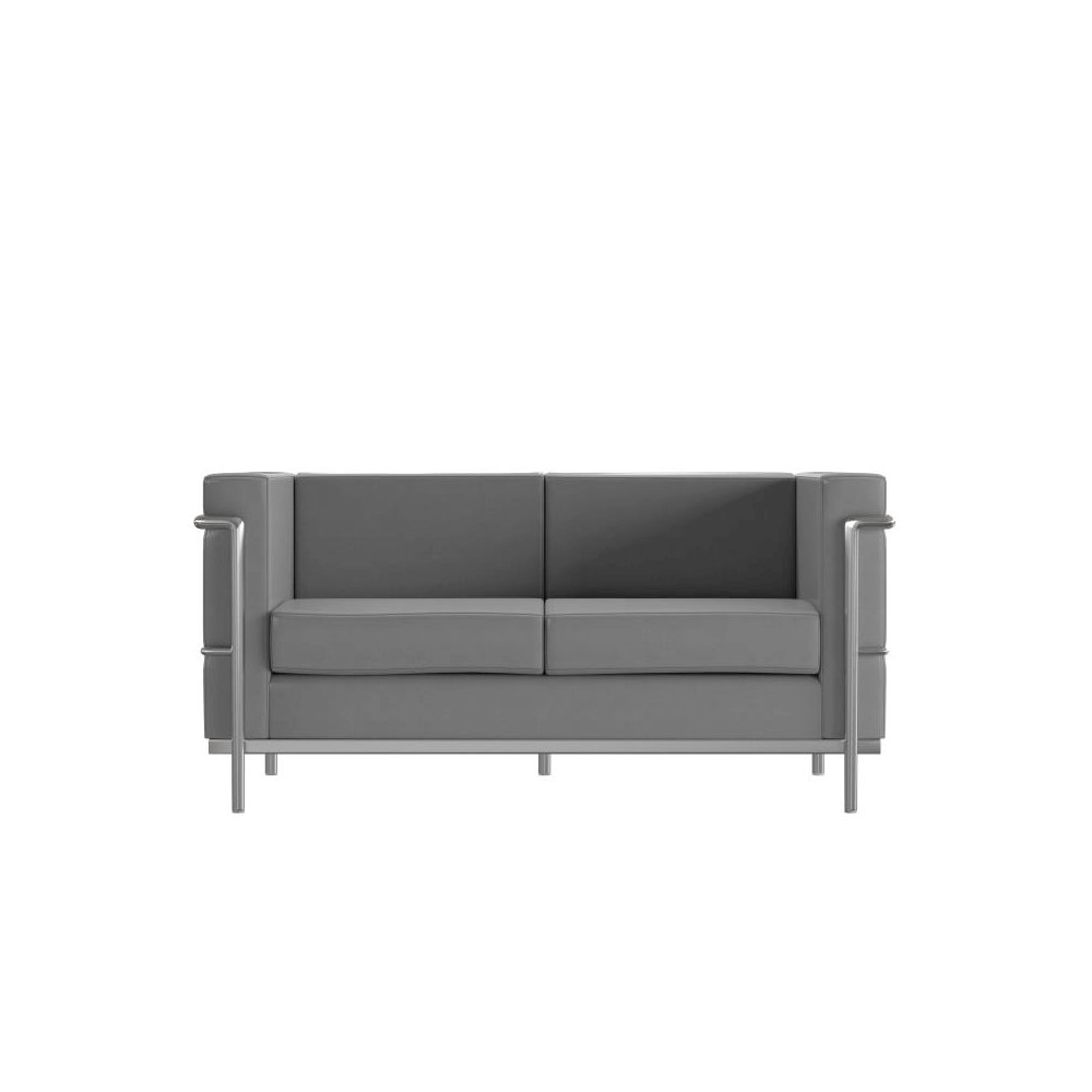 Hercules Regal Series Contemporary Gray LeatherSoft Loveseat with Encasing Frame. Picture 1