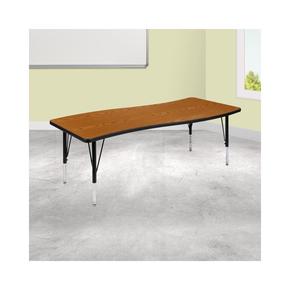 26"W x 60"L Rectangular Wave Flexible Collaborative Oak Thermal Laminate Activity Table - Height Adjustable Short Legs. Picture 2
