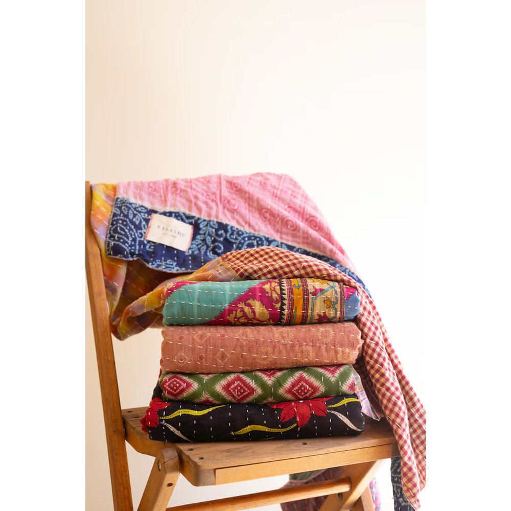 Recycled Kantha Throws-Assorted Sizes And Patterns, Set of 6. Picture 4