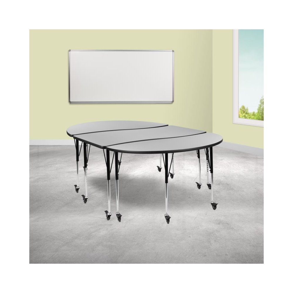 3 Piece Mobile 86" Oval Wave Flexible Grey Thermal Laminate Activity Table Set-Standard Height Adjustable Legs. Picture 2