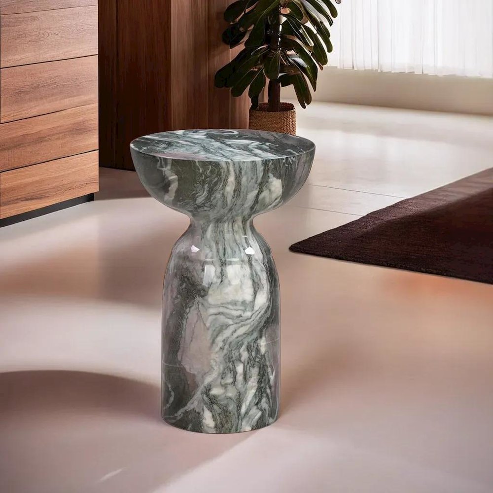 Sophisticated Grey and Blush Marble Side Table with Durable Concrete Design. Picture 5