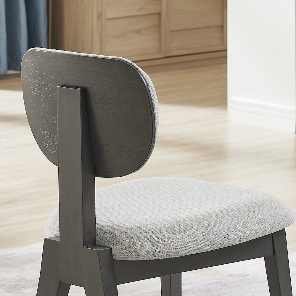 Valencia Set of 2 Light Gray Fabric Upholstered Dining Chairs with Wood Frame. Picture 4