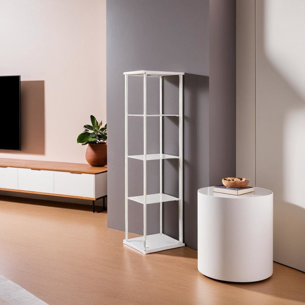 Elegant Rectangular Accent Cabinet with Four Shelves in White and Clear Glass. Picture 5