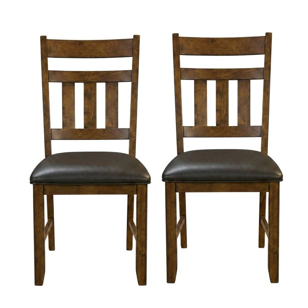 Mango Upholstered Slatback Dining Stool Set with Faux Leather Seat. Picture 1