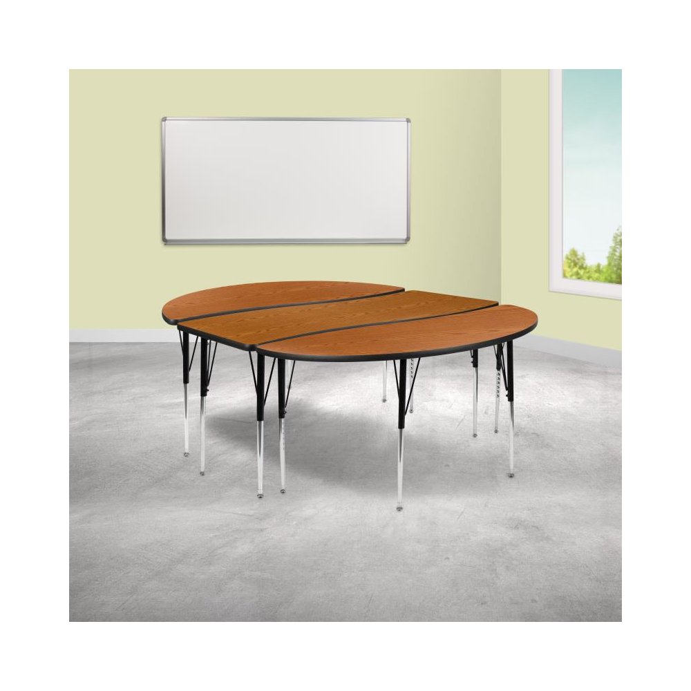 3 Piece 86" Oval Wave Flexible Oak Thermal Laminate Activity Table Set - Standard Height Adjustable Legs. Picture 2