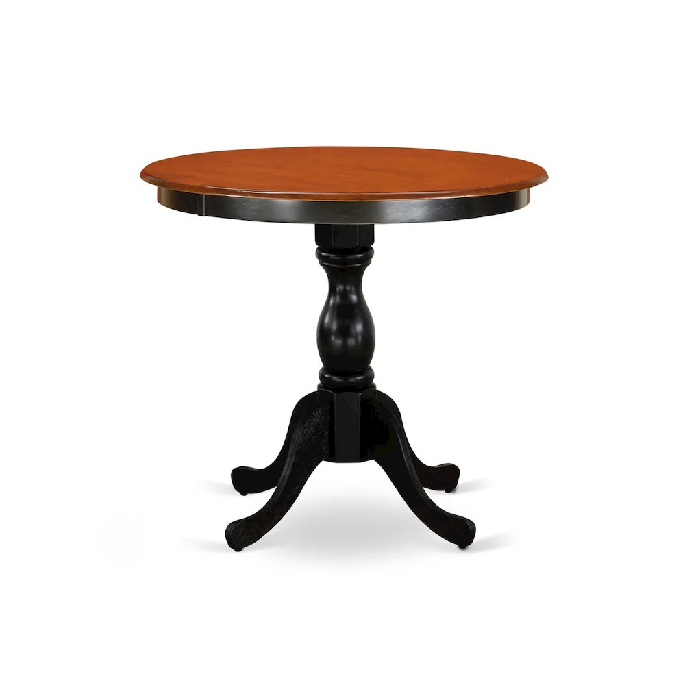 East West Furniture 3-Piece Dinner Table Set Include a Wood Table and 2 Light Sable Linen Fabric Padded Chairs with Stylish High Back - Black Finish. Picture 8