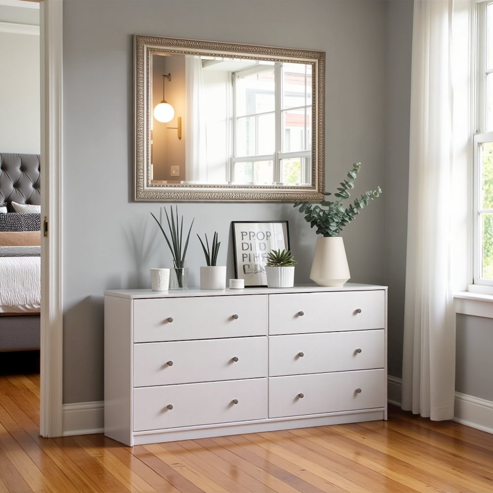 Furnifact -  White Dresser for Bedroom – Modern 6 Drawer Dresser with Spacious Storage – Sleek White Dresser and Bedroom Dresser for Clothes and Essentials. Picture 3