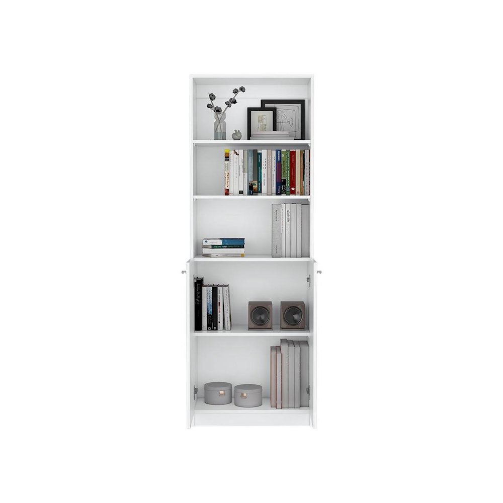Bookcase Dual-Door Benzoni with Tier-Shelf in Modern Design, White. Picture 2