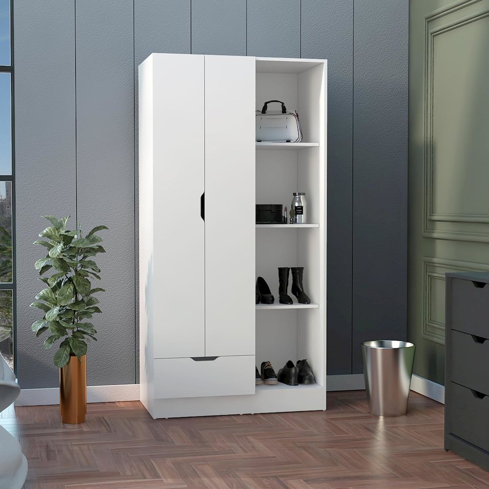 Memphis Wardrobe Armoire White MDF. Picture 4