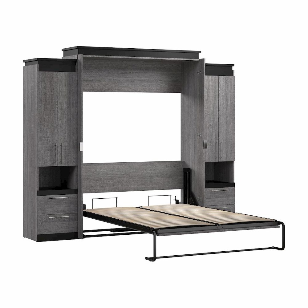 Orion Queen Murphy Bed with Storage Cabinets and Pull-Out Shelves (106W). Picture 4