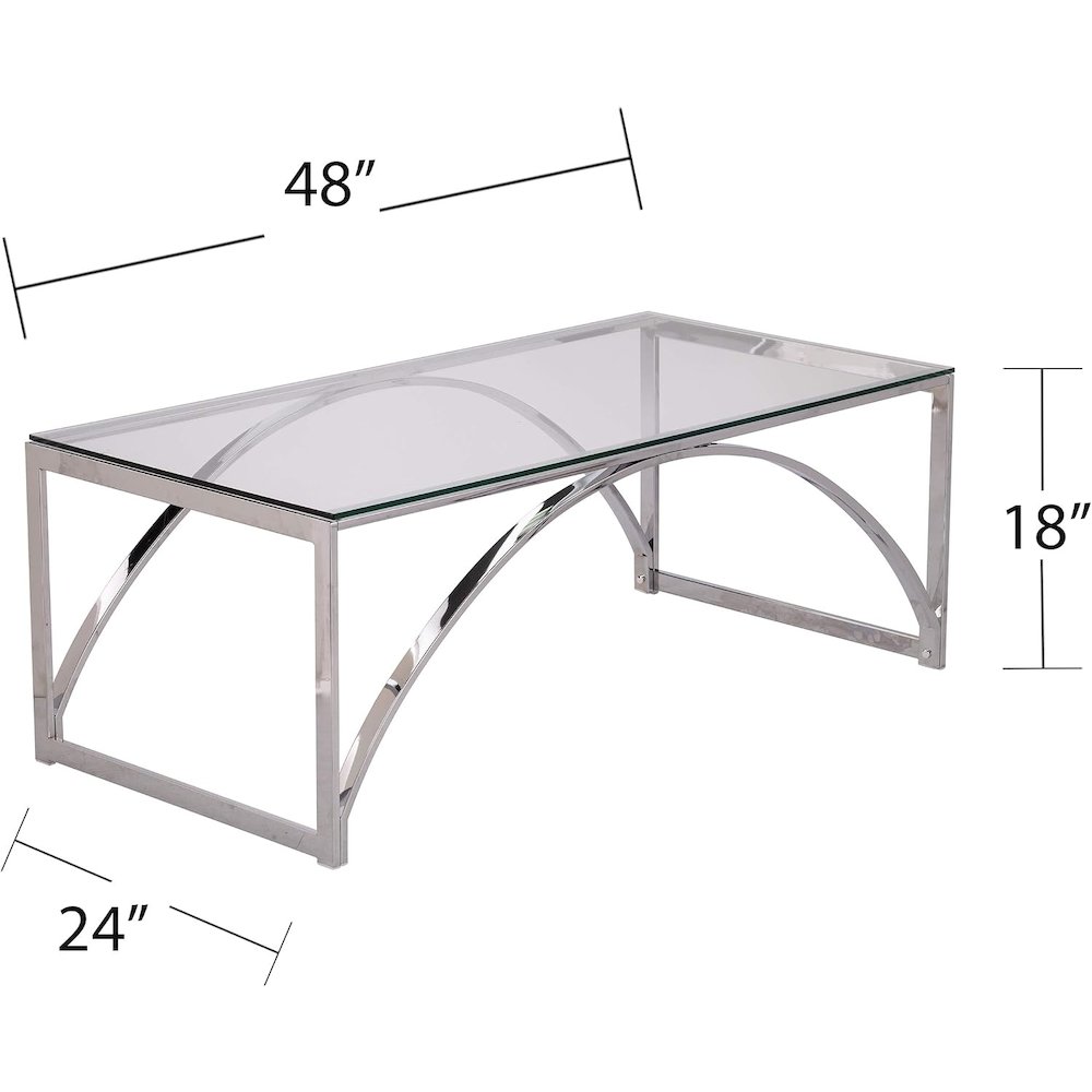 Glass Top Cocktail Table - Transitional Design, Chrome Metal and Glass. Picture 8