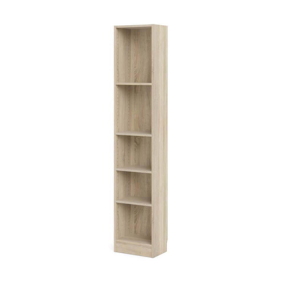 Brown Tall Narrow Book Shelf - Compact Small Bookshelf with 5 Shelves. Picture 1