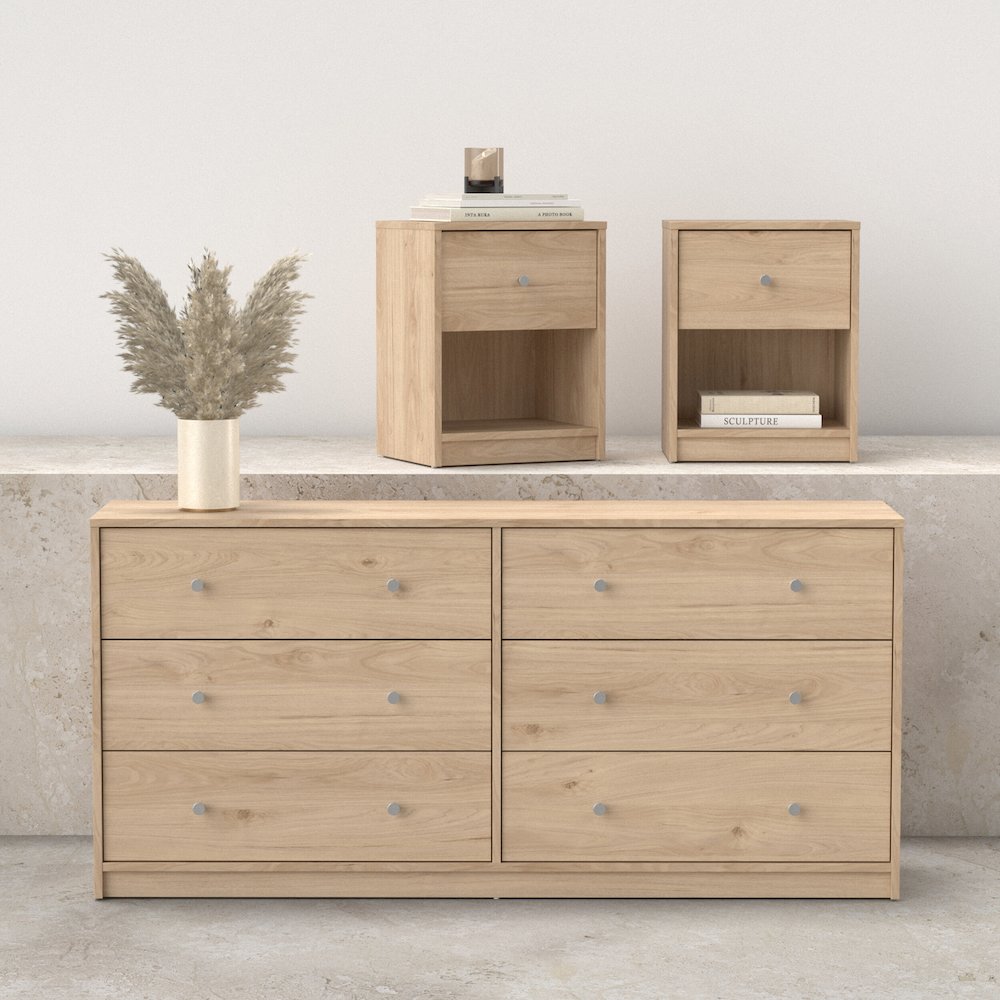 3-Piece Bedroom Set - 6 Drawer Double Dresser And Nightstand Set Of 2. Picture 3