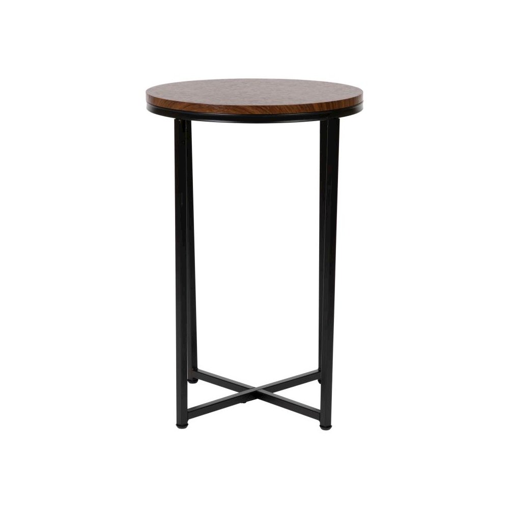 End Table - Modern Walnut Finish Accent Table with Crisscross Matte Black Frame. Picture 1