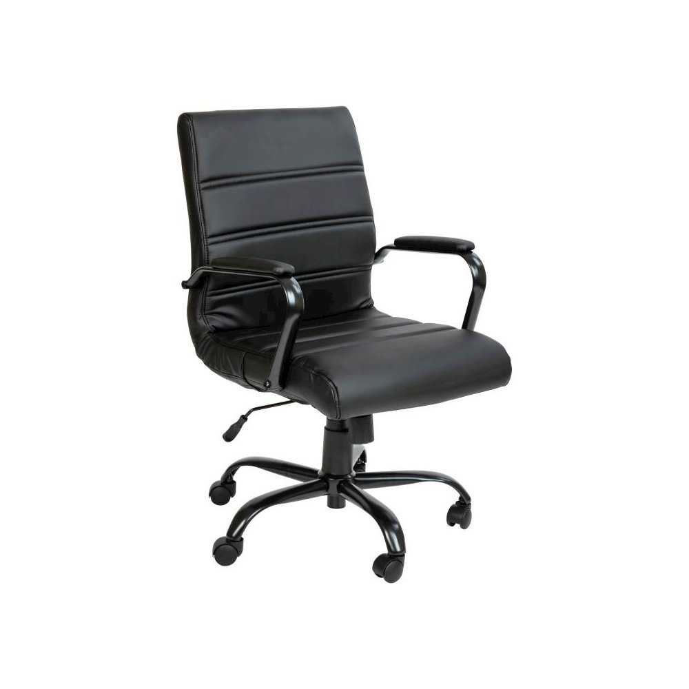 Mid-Back Black LeatherSoft Executive Swivel Office Chair with Black Frame and Arms. Picture 1