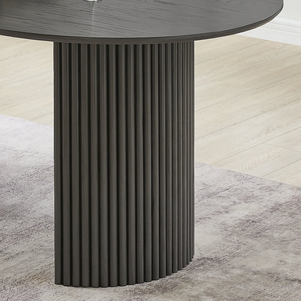 Valencia 7-Piece 80" Oval Gray Oak Finish Dining Set with Dual Pedestal Base. Picture 3