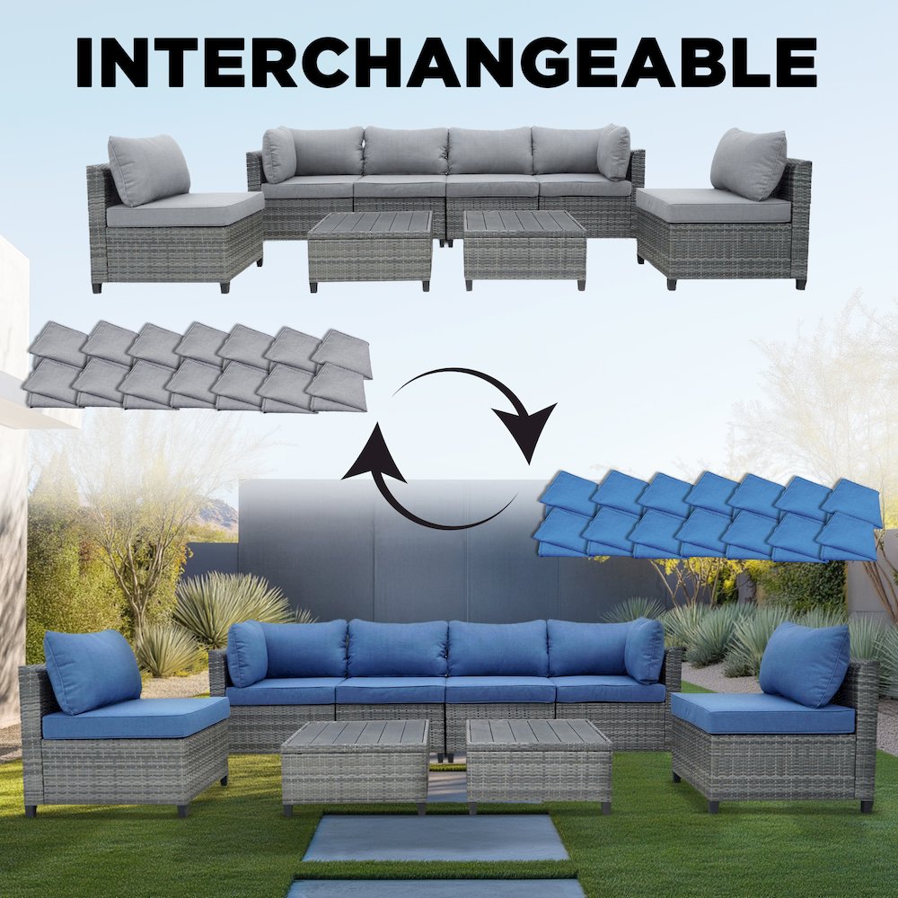 8 Piece Gray Outdoor Sectional Wicker Sofa Chairs and Tables. Picture 5
