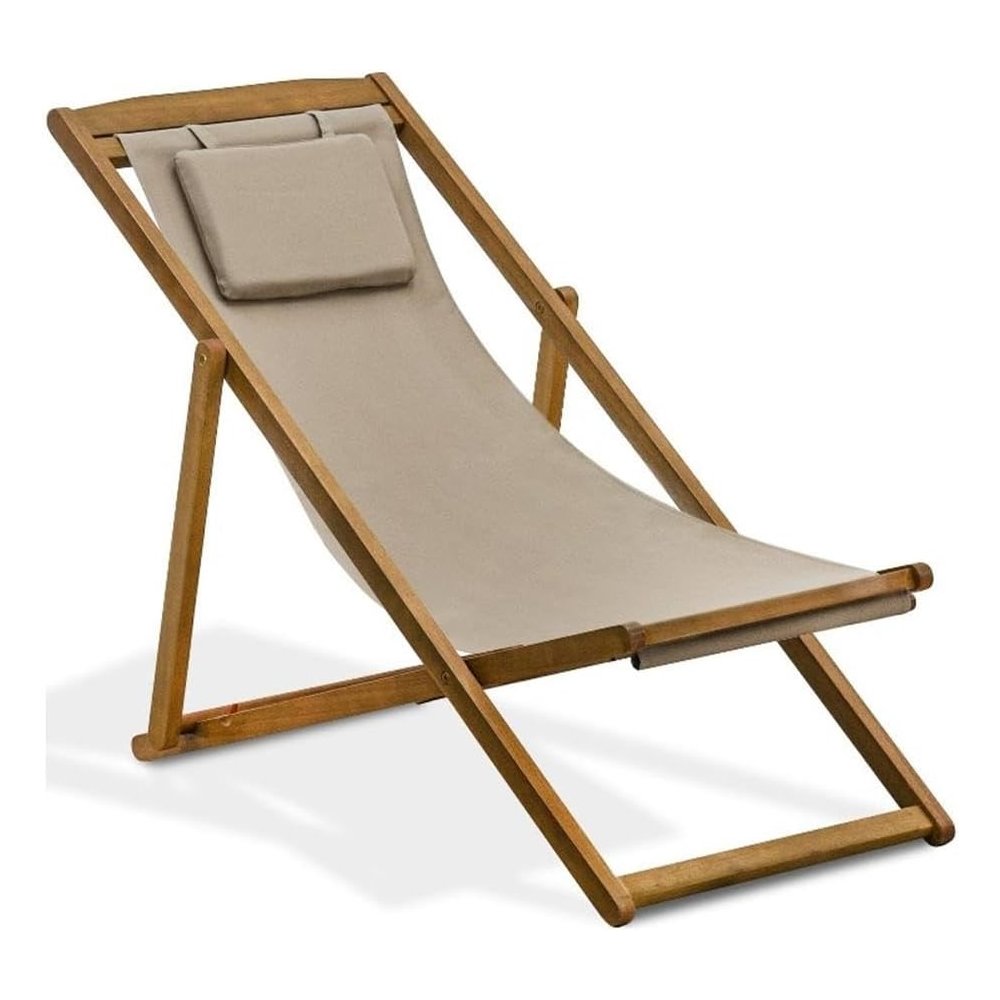 East West Furniture Modern Outdoor Patio Garden Camping Chairs - Beacher Monroe Polyester Fabric Relax Chairs Set of 2 - Natural Oil Finish. Picture 1