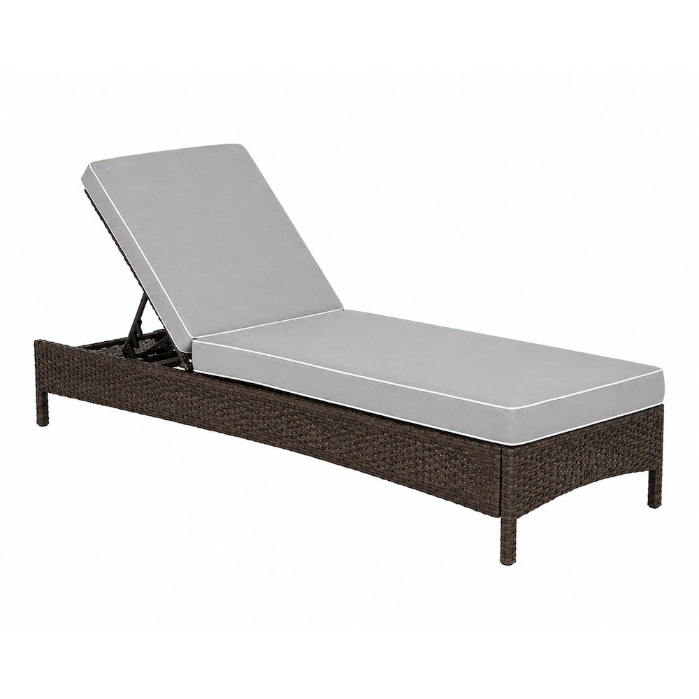 Gray/Brown Outdoor Wicker Chaise Lounge with Weather-Resistant Frame. Picture 1