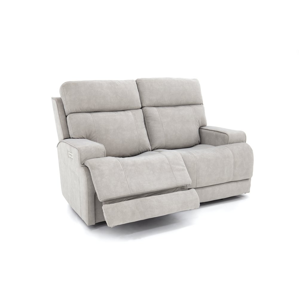 Gray Leather Loveseat with Power Recline and Adjustable Headrests for Comfort. Picture 5