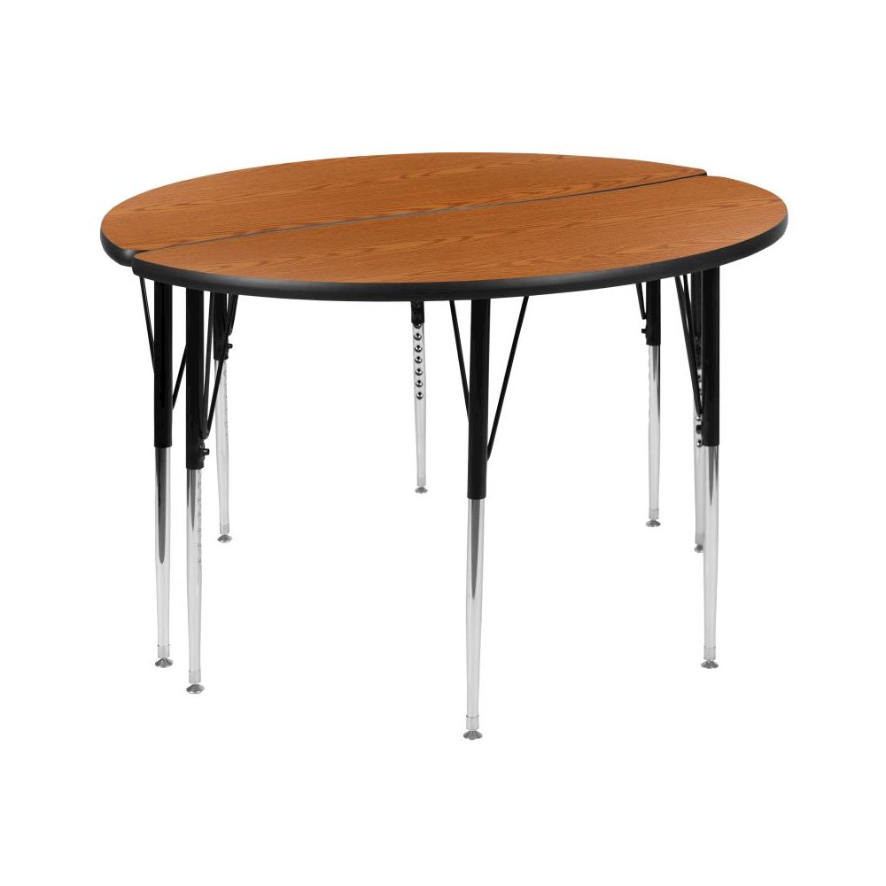 2 Piece 47.5" Circle Wave Flexible Oak Thermal Laminate Activity Table Set - Standard Height Adjustable Legs. Picture 1