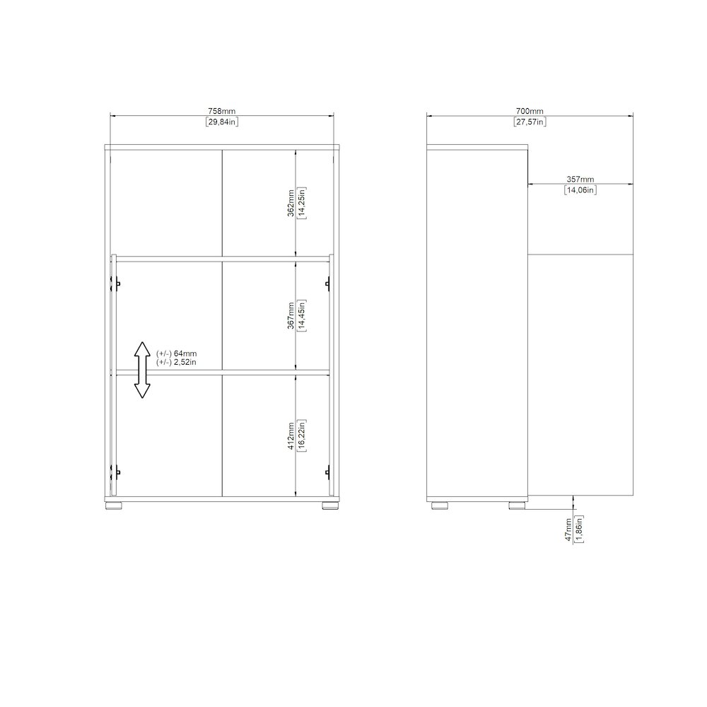 Adjustable 3 Shelf Bookcase with 2 Doors, Open Storage Home Office Bookshelf. Picture 10