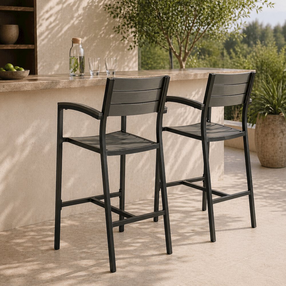 Outdoor Bar Stool Set with Aluminum Finish, Armrest & Backrest Comfort. Picture 2