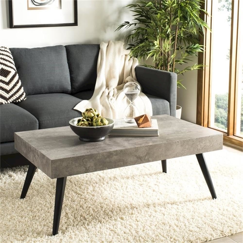 Home Collection Cedric Light Grey and Black Rectangular Midcentury Modern Coffee Table. Picture 4