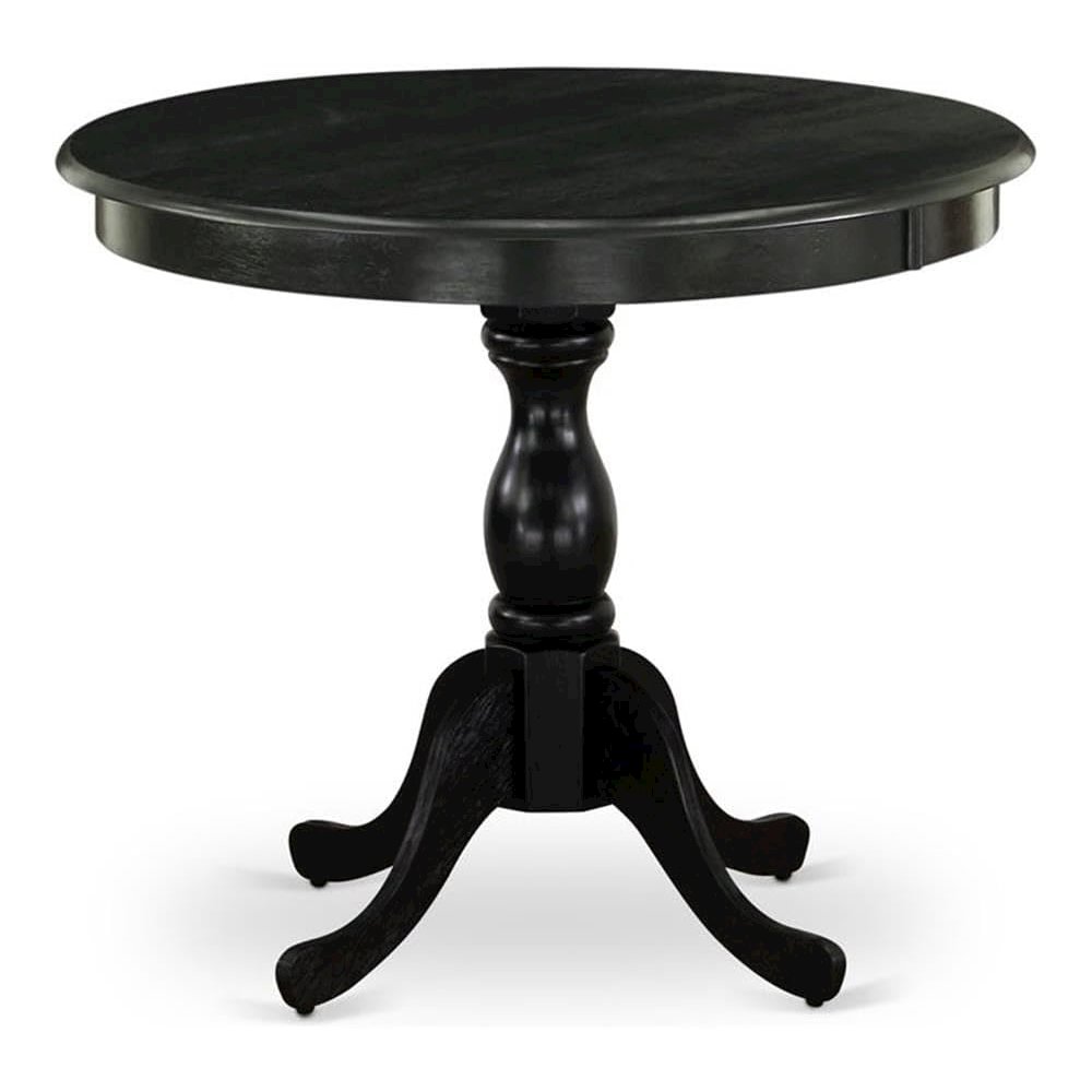 East West Furniture 1-Piece Modern Table with Round Wire Brushed Black Table top and Wire Brushed Black Pedestal Leg Finish. Picture 1
