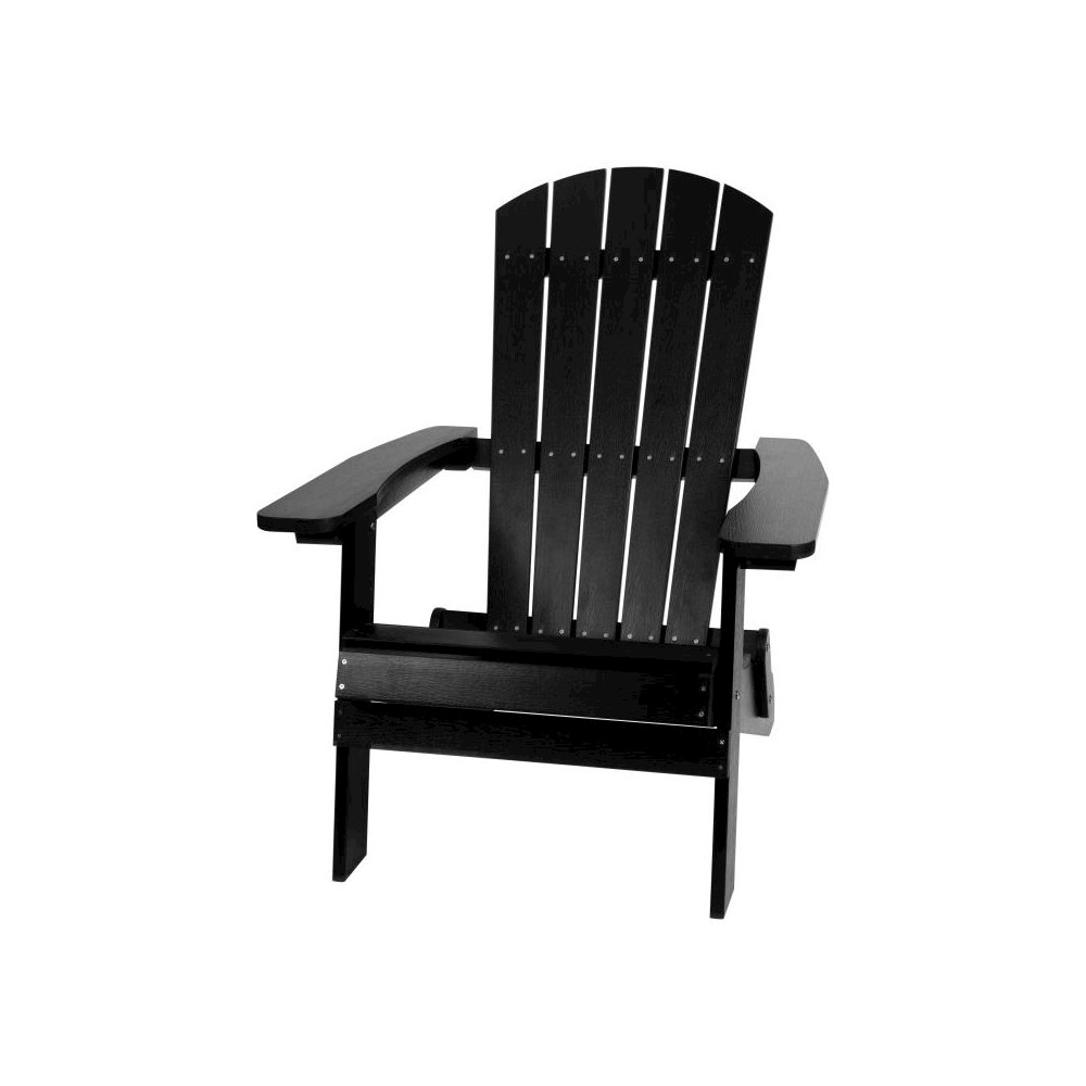 All-Weather Poly Resin Indoor/Outdoor Folding Adirondack Chair in Black. Picture 1