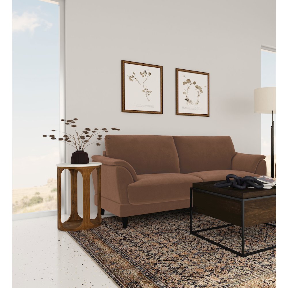 Selma Velvet Upholstered Crescent Arm Sofa Rust. Picture 5