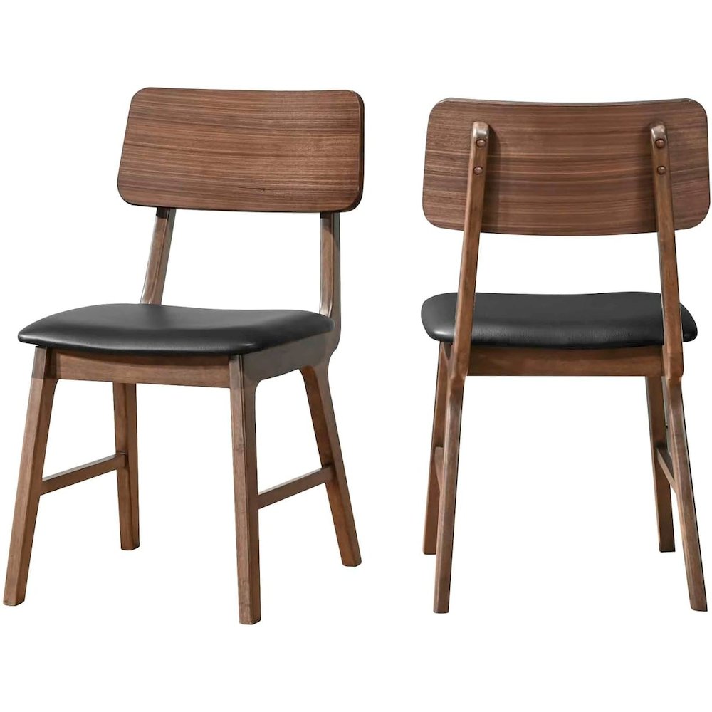 Thea Wood Back Side Chair with Black Seat (Set of 2), Walnut. Picture 1