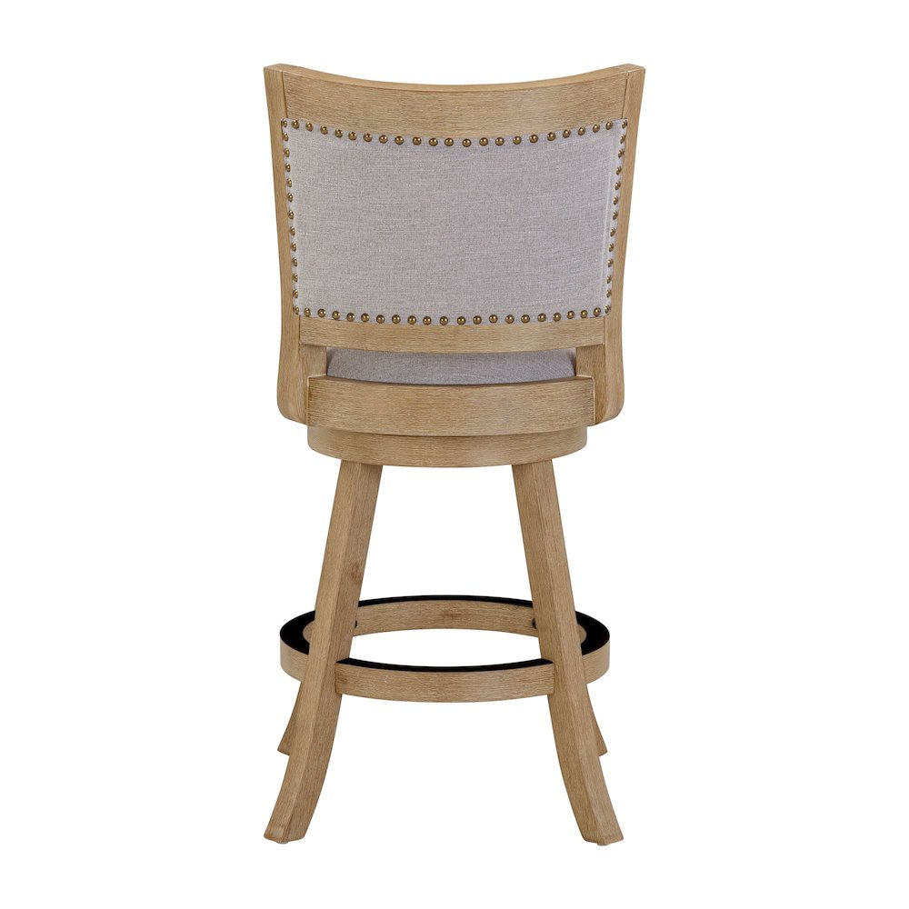 Melrose Grey Fabric Swivel Counter Stool - Driftwood Wire-Brush Finish. Picture 3