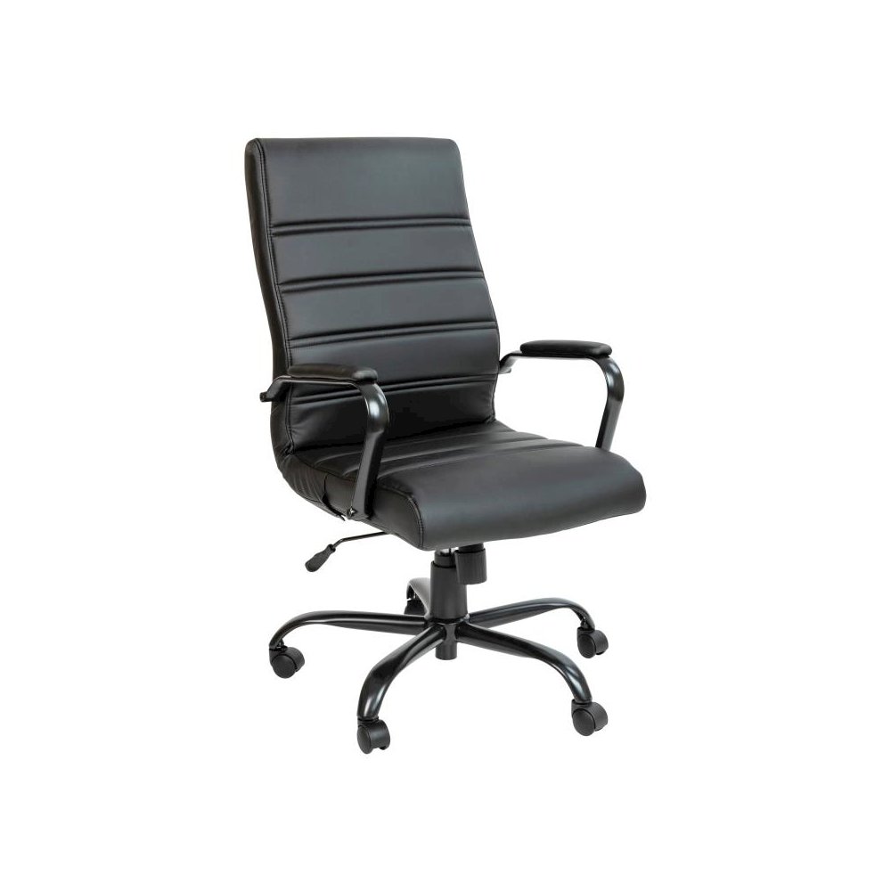 High Back Black LeatherSoft Executive Swivel Office Chair with Black Frame and Arms. Picture 1