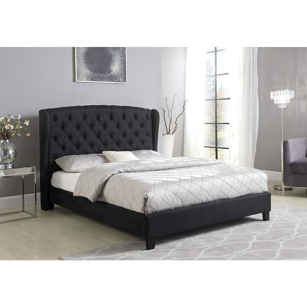 Frances Solid Wood/Fabric Upholstry Cal King Platform Bed - Black. Picture 2
