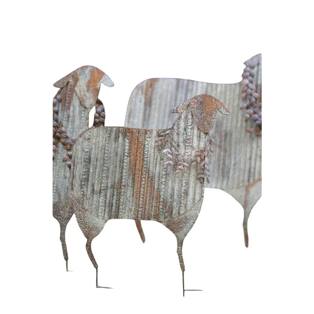 Set Of Three Corrugated Metal Christmas Sheep Yard Art. Picture 1