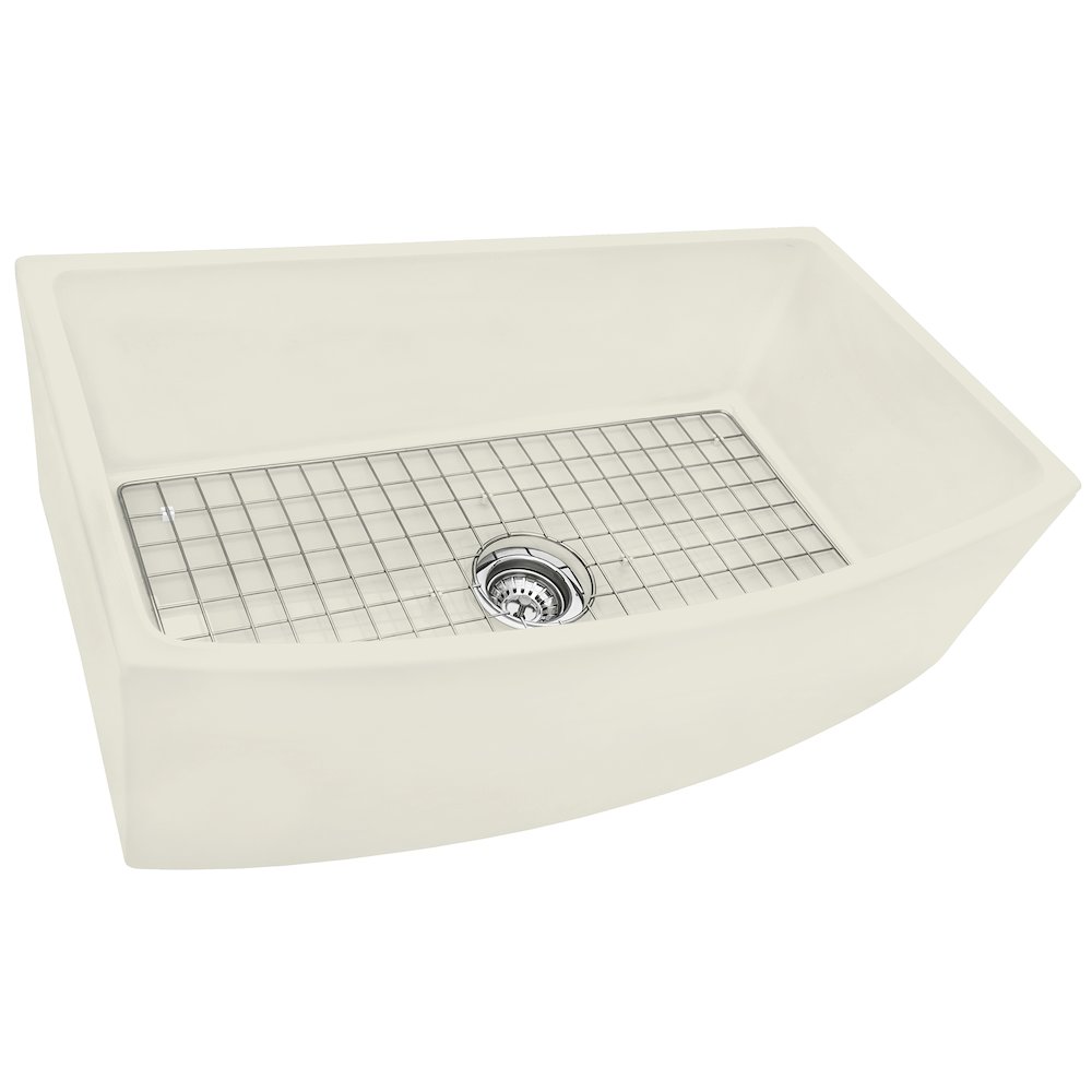 Ruvati 33 inch Fireclay Curved Front Apron Farmhouse Kitchen Sink Single Bowl - Biscuit - RVL2398BS. Picture 5