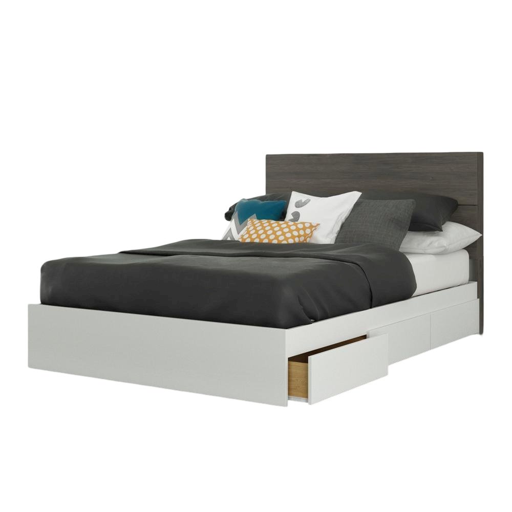2-Piece Bedset With Bed Frame And Headboard, Full|Bark Grey & White. Picture 1