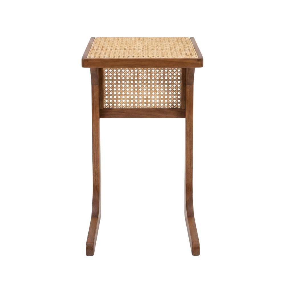 Wood Side Table With Woven Cane Detail. Picture 1