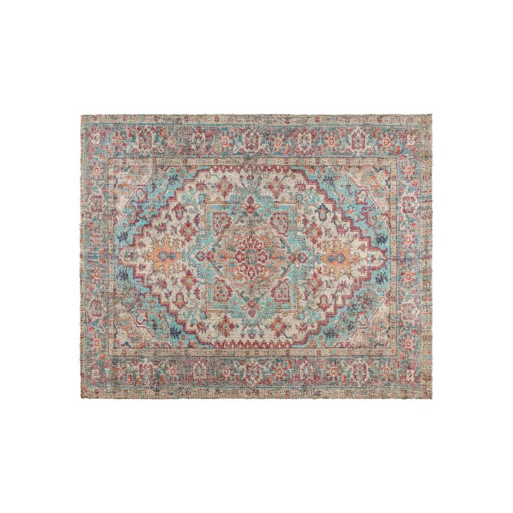 Distressed Vintage Medallion Area Rug - 8' x 10' - Blue Multi Polyester. Picture 1