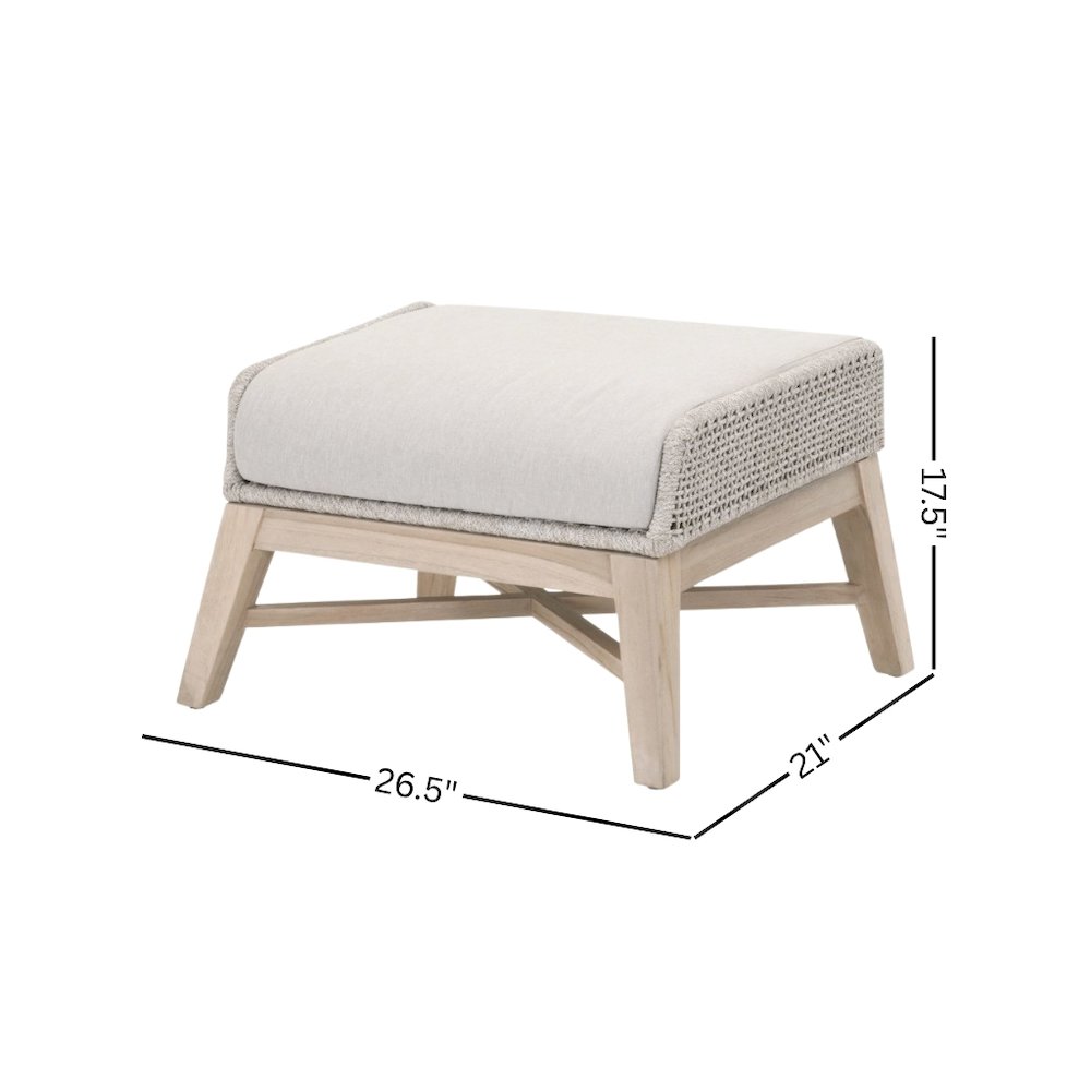 White Outdoor Footstool, Teak Base, Rope Weave, Removable Cushion. Picture 9